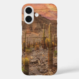Organ Pipe Cactus On Wood Grain Sunset Photo iPhone 16 Case