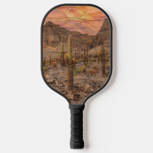 Organ Pipe Cactus On Wood Grain Sunset Photo Pickleball Paddle