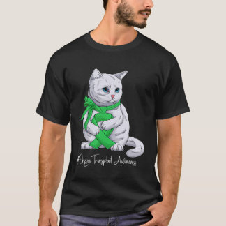Organ Transplant Awareness Month Green Ribbon Cat T-Shirt