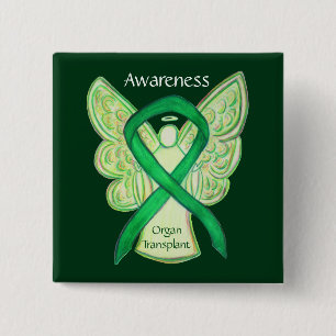 Organ Transplant Green Awareness Ribbon Angel Pins