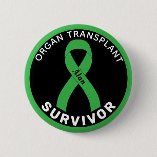 Organ Transplant Survivor Ribbon Black Button