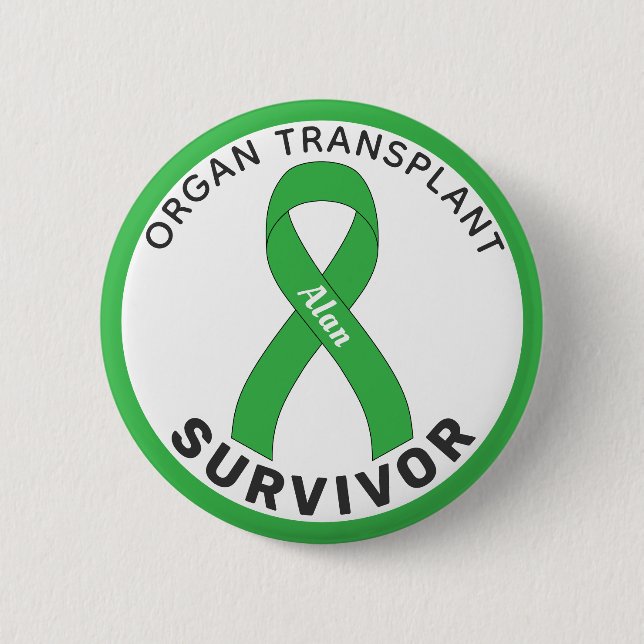 Organ Transplant Survivor Ribbon White Button (Front)