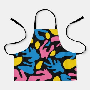 organic Abstract shapes pink yellow blue black Apron