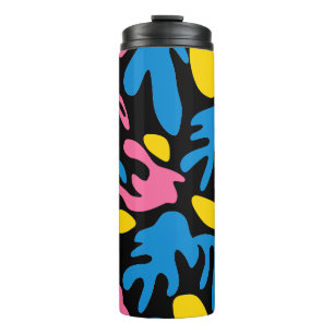 organic Abstract shapes pink yellow blue black Thermal Tumbler