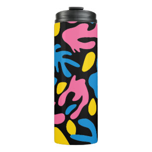 organic Abstract shapes pink yellow blue black Thermal Tumbler
