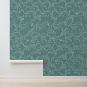 Organic Abstract Wavy Line Pattern in Teal Wallpaper