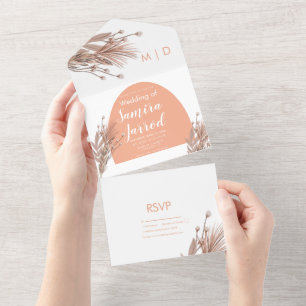 Organic Arch Shape and Pampas Boho Wedding All In One Invitation