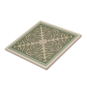 Organic Arts & Crafts Outlined Design Variation 1 Ceramic Tile