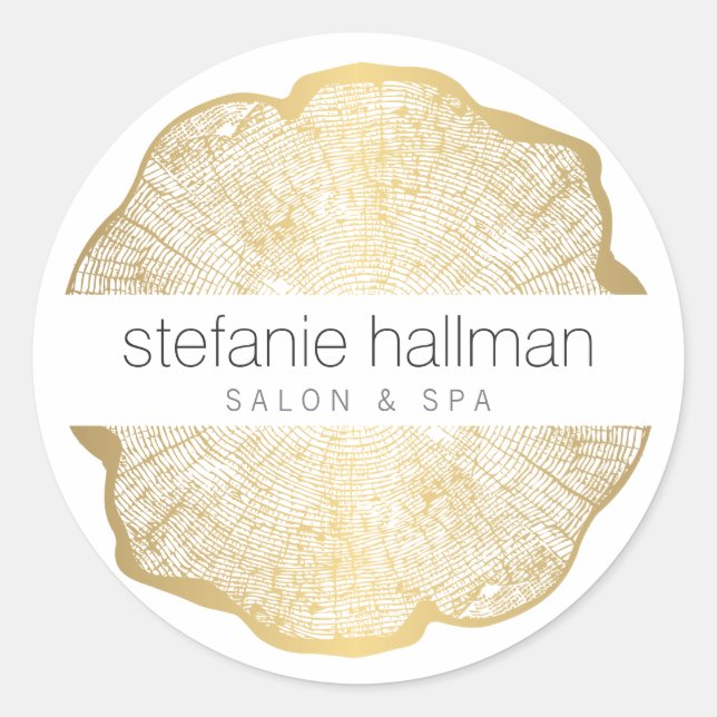 Organic Beauty Gold Tree Rings Classic Round Sticker (Front)