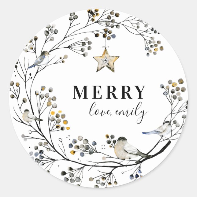 Organic Bird Christmas Holiday Round Sticker (Front)