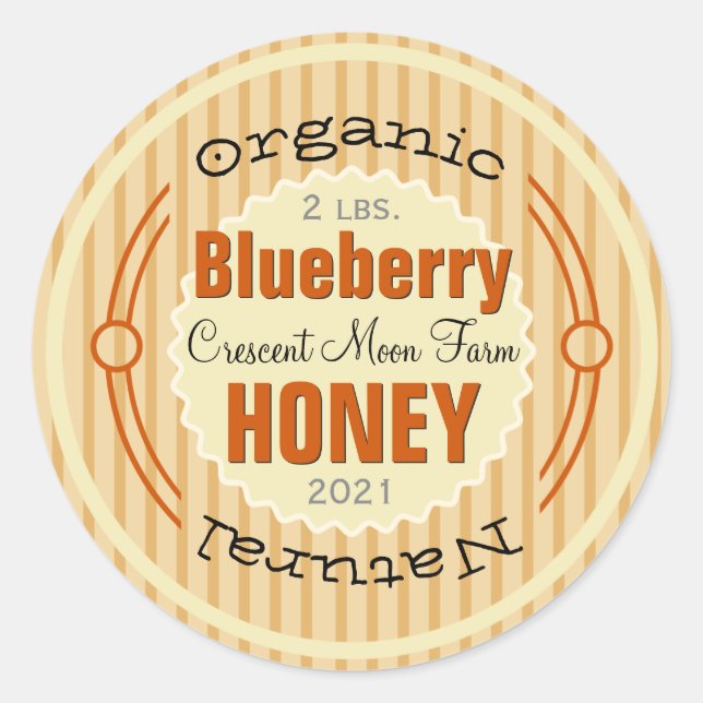 Organic Blueberry Personalised Honey Jar Classic Round Sticker (Front)