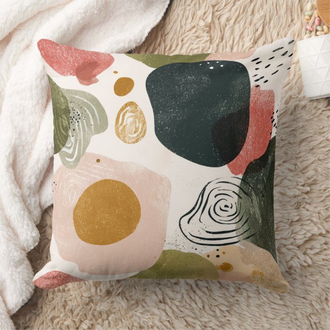 Organic Boho Abstract Pattern in Earthy Muted Tone Cushion (Blanket)