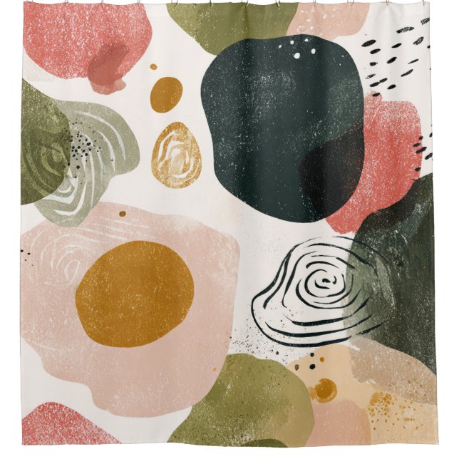Organic Boho Abstract Pattern in Earthy Muted Tone Shower Curtain (Front)