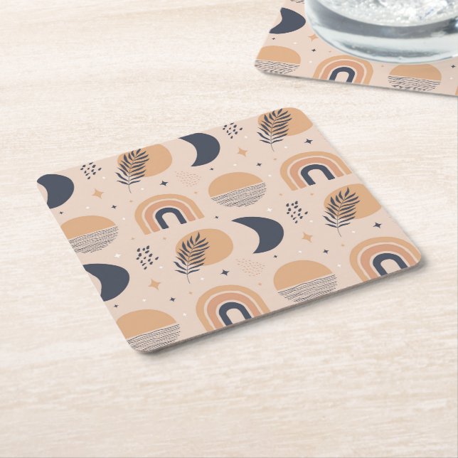Organic Boho Pattern Square Paper Coaster (Angled)