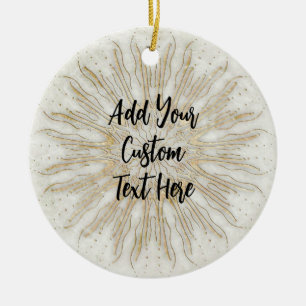 Organic boho style sunburst mandala golden white ceramic ornament
