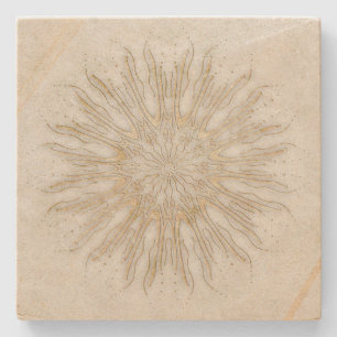 Organic boho style sunburst mandala golden white stone coaster