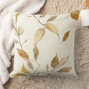 Organic Botanical Leaf and Twig Earthy Brown Cushion