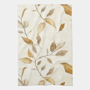 Organic Botanical Leaf and Twig Earthy Brown Tea Towel