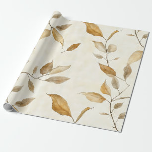 Organic Botanical Leaf and Twig Earthy Brown Wrapping Paper