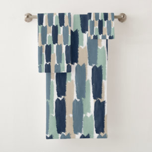 Organic Brushstroke Stripe Coastal Spa Bath Towel Set