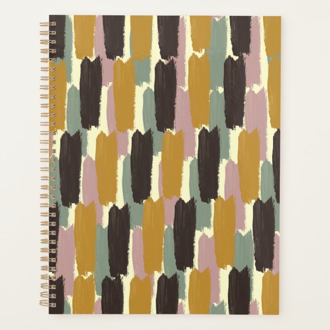 Organic Brushstroke Stripe Retro Botanical  Planner (Front)