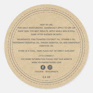 Organic Business Beauty Product Ingredients Kraft Classic Round Sticker