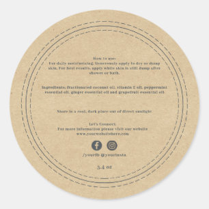 Organic Business Beauty Product Ingredients Kraft Classic Round Sticker