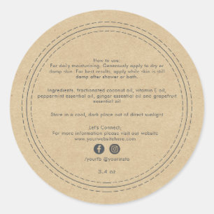 Organic Business Beauty Product Ingredients Kraft Classic Round Sticker