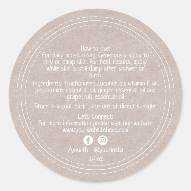 Organic Business Beauty Product Ingredients Kraft  Classic Round Sticker (Front)