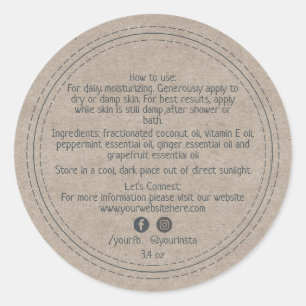Organic Business Beauty Product Ingredients Kraft Classic Round Sticker