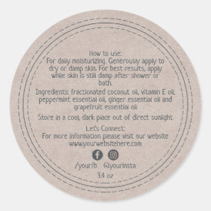 Organic Business Beauty Product Ingredients Kraft Classic Round Sticker