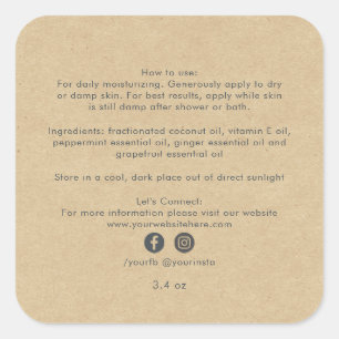 Organic Business Beauty Product Ingredients Kraft Square Sticker