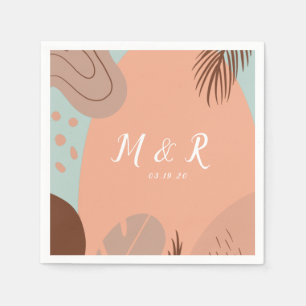 Organic Collage Monstera Wedding Logo Earth Tone Napkin