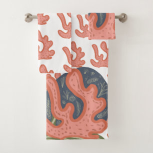 Organic Coral Reef Botanical Floral Beach Art Bath Towel Set