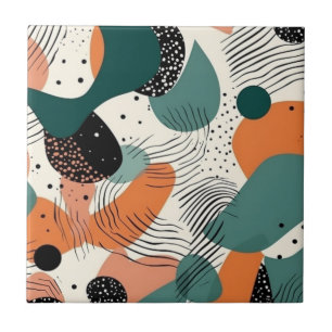 Organic Coral Teal Biomorphic Abstract Pattern Ceramic Tile
