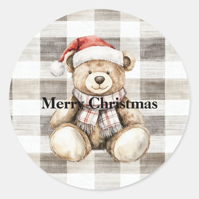 Organic Cream Tan Christmas Teddy Bear Santa Hat Classic Round Sticker (Front)