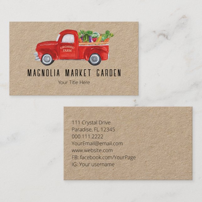 Organic Farm Truck Veggies Chicken Farmers Market Business Card (Front/Back)