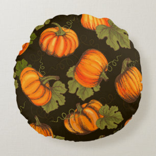 Organic farm vegetables seamless pattern with oran round cushion