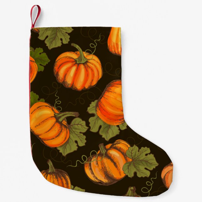 Organic farm vegetables seamless pattern with oran small christmas stocking (Front)