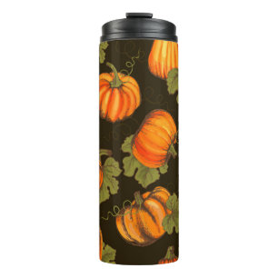 Organic farm vegetables seamless pattern with oran thermal tumbler