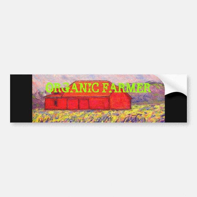 organic farmer with red barn art bumper sticker (Front)