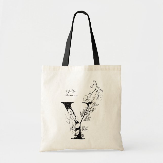 Organic farmhouse letter Y floral monogrammed Tote Bag (Front)