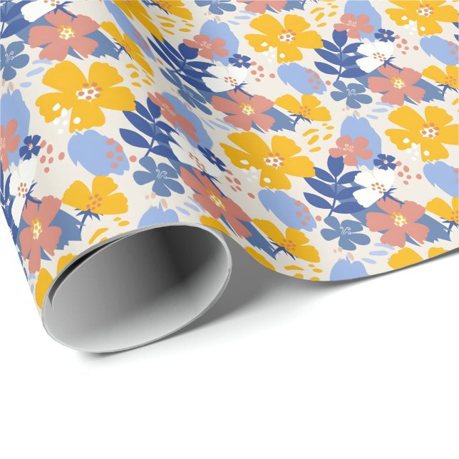 Organic Flat Floral  Wrapping Paper (Roll Corner)