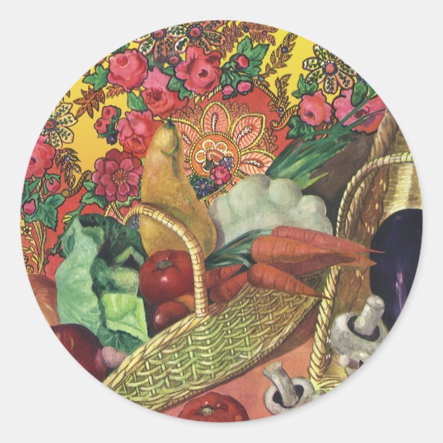 Organic Food, Garden Vegetables, Blooming Flowers Classic Round Sticker (Front)