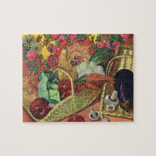 Organic Food, Garden Vegetables, Blooming Flowers Jigsaw Puzzle