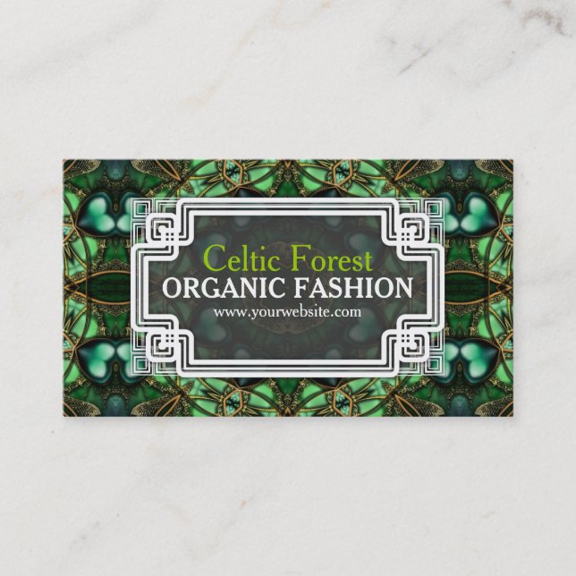 Organic Forest Green Gold Celtic Business Cards (Front)