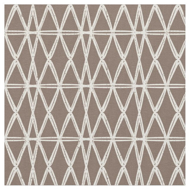 organic geometric retro lattice tile mocha ivory  fabric (Close Up)