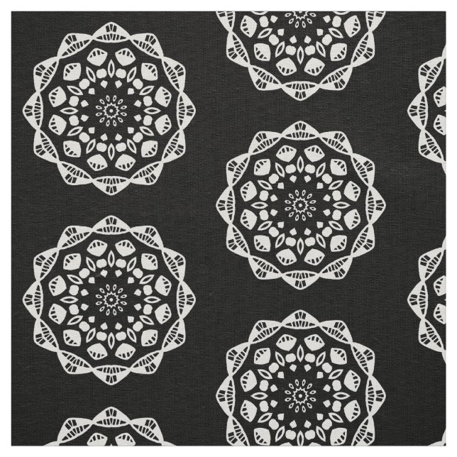 Organic Geometry 015 - White on Black Fabric (Swatch)