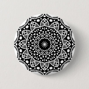 Organic Geometry 022 - White on Black 6 Cm Round Badge