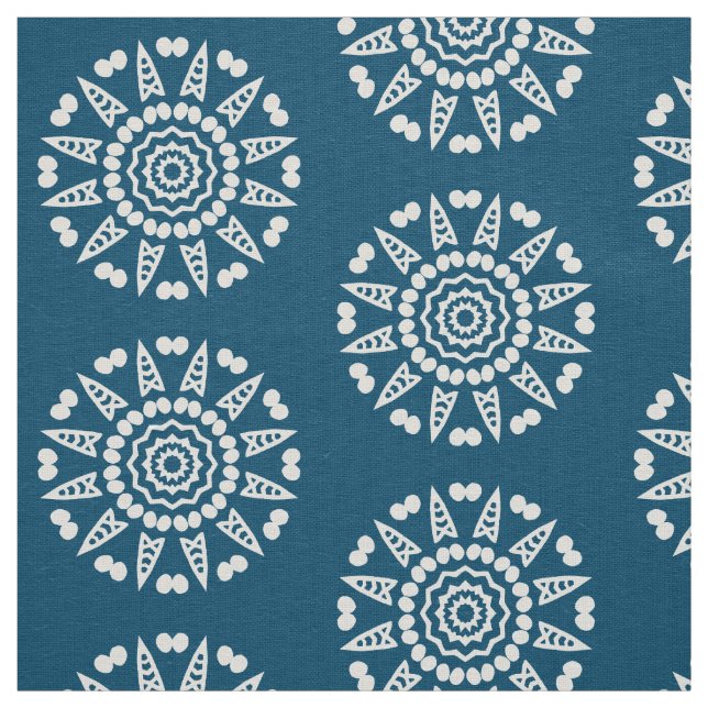 Organic Geometry 08 - White on Blue 00486b Fabric (Swatch)